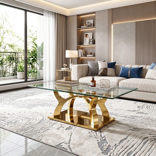 Modern glass coffee table gold - coffee,